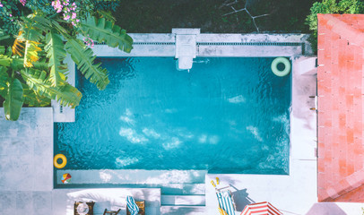 Pool with blue water aerial view
