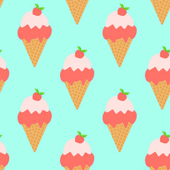 Seamless pattern of Ice cream cones. Vector. Summer dessert.