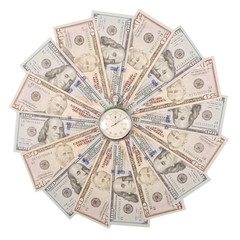 Stopwatch on mandala kaleidoscope from money.