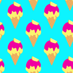 Seamless pattern of Ice cream cones. Vector. Summer dessert.