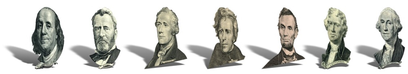 Portraits of presidents and politicians from dollars