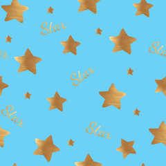 pattern of gold stars with the inscription star on a blue background. raster illustration