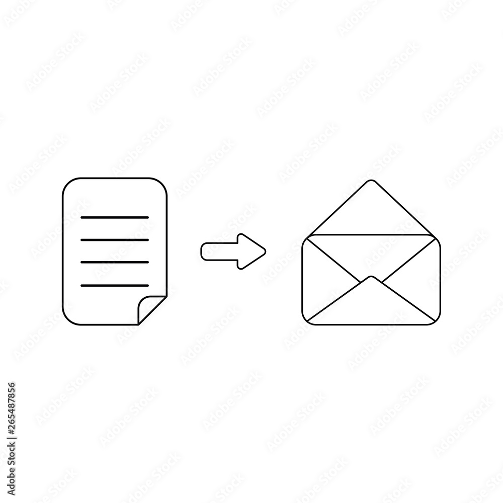 Aufkleber vector icon concept of written paper into open envelope mail. black outline.