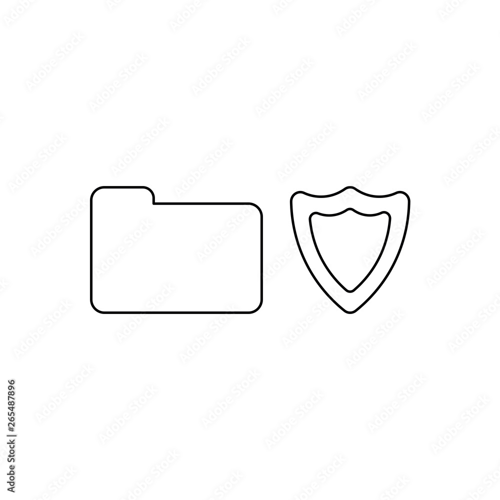 Poster vector icon concept of closed folder with shield guard. black outline.