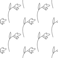 Cute cartoon summer flower pattern with hand drawn flowers. Sweet vector black and white summer flower pattern. Seamless monochrome doodle summer flower pattern for textile, cards and wrap.