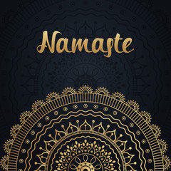 Gold mandala luxury illustration on black background with golden flowers