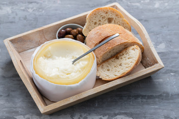typical portuguese cheese with bread and olives