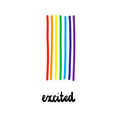 Excited hand drawn illustration with rainbow cartoon style minimalism
