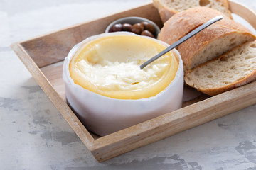 typical portuguese cheese with bread and olives