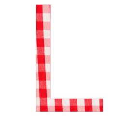 Letter L of the alphabet - Red checkered fabric tablecloth - White background
