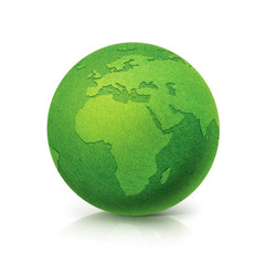 ECO Green globe Europe and Africa map on white background