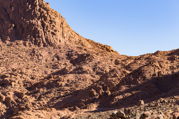Egypt. Mount Sinai in the morning at sunrise. (Mount Horeb, Gabal Musa, Moses Mount). Pilgrimage place and famous touristic destination.