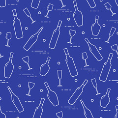 Pattern of wine glasses and bottles of wine.