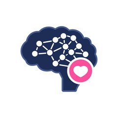 Brain icon with heart sign. Intelligence icon and favorite, like, love, care symbol