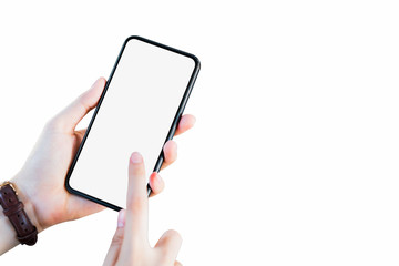 Hand holding smartphone blank screen on isolated. Take your screen to put on advertising.