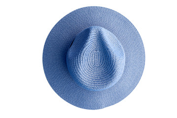 Vintage pretty straw hat isolated on white background. Top view.