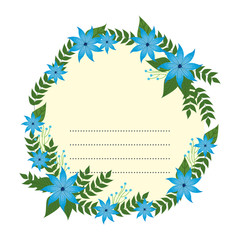 circular postcard with flowers and leafs decoration
