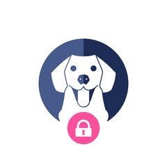 Dog icon with padlock sign. Labrador retriever icon and security, protection, privacy symbol