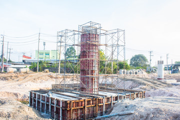 structure of bridge stanchion in the road construction site.