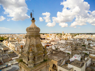 Aerial View of the Belltower of the Church of St. John Baptist in the Town of Sava, near Taranto,...