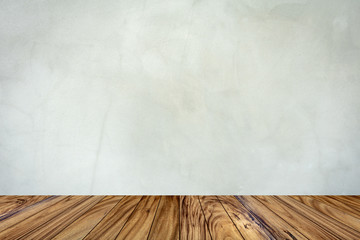 Interior room wooden floor texture perspective. cement wall background.