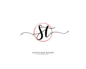 S T ST initial logo handwriting  template vector