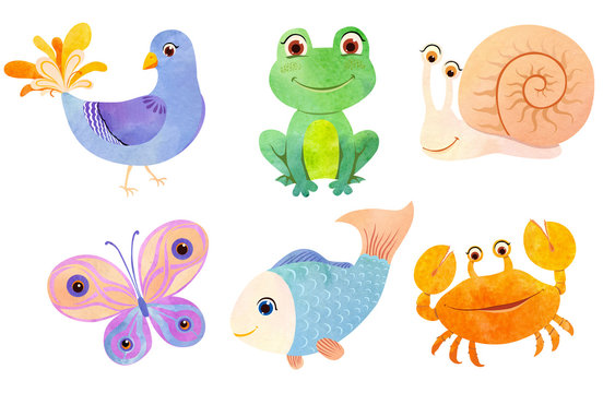 Cute little animals in flat paper style