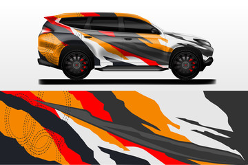 Car decal design vector. Graphic abstract stripe racing background kit designs for wrap vehicle, race car, nascar car, rally, adventure and livery
