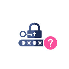 Password icon with question mark. Protection lock icon and help, how to, info, query symbol