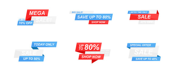 Sale banners template set. Speech bubble. Abstract concept. Simple modern design. Red and blue colors. Special offer, black friday. Flat style vector illustration.