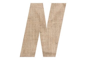 Letter N with burlap texture on white background