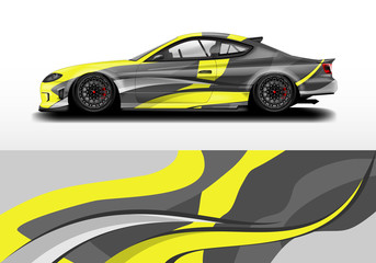 Fototapeta premium Car wrap graphic vector. Abstract stripe racing background kit designs for wrap vehicle, race car, rally, adventure and livery