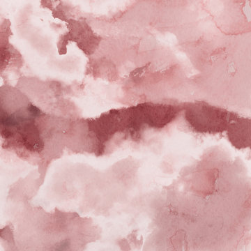 Red ink and watercolor texture on white paper background. Paint leaks and ombre effects. Hand painted abstract image.