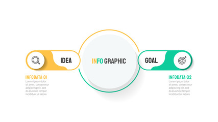 Business process. Modern infographic template with 2 steps, options and marketing icons. Vector illustration.