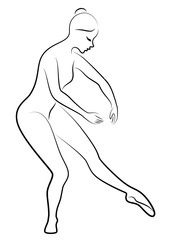 Silhouette of a cute lady, she is dancing ballet. The girl has a beautiful figure. Woman ballerina. Vector illustration