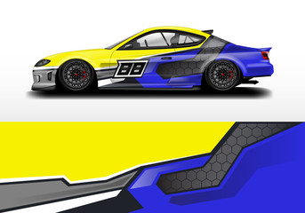 Car wrap graphic vector. Abstract stripe racing background kit designs for wrap vehicle, race car, rally, adventure and livery