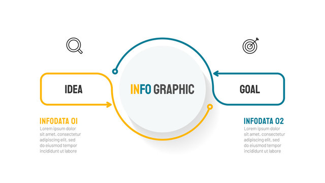 Thin line infographic template with marketing icons. Business concept with 2 steps, options or processes. Vector linear element.