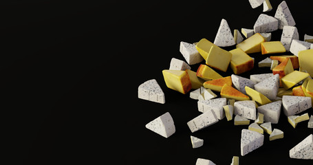 Infinite pieces of cheese, abstract 3d rendering background