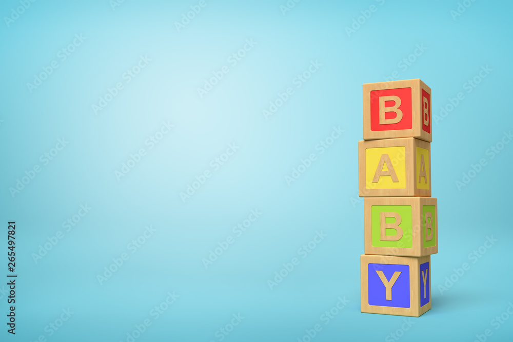 Aufkleber 3d rendering of alphabet toy blocks on blue background.