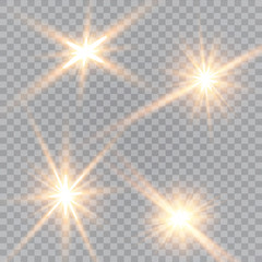 Glow light effect. Vector illustration. Christmas flash Concept. Vector illustration of abstract flare light rays. A set of stars, light and radiance, rays and brightness. Glow light effect.