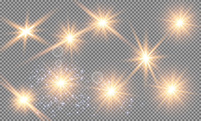Glow light effect. Vector illustration. Christmas flash Concept. Vector illustration of abstract flare light rays. A set of stars, light and radiance, rays and brightness. Glow light effect.