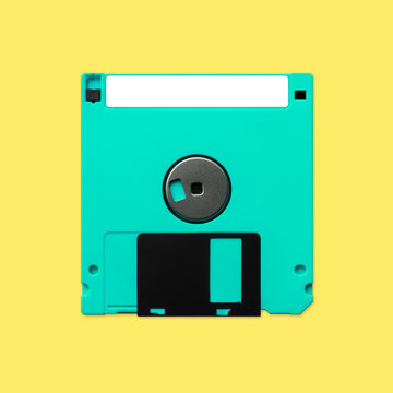 Floppy Disk 3.5 Inch Back Nostalgia, Isolated And Presented In Punchy Pastel Colors