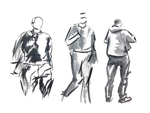 Watercolor set of people sketch on the white background