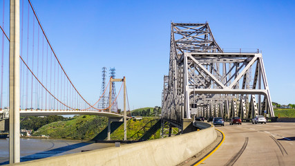 Carquinez Bridge on a sunny day, Interstate 80, North San Francisco bay, California