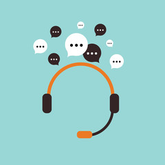 Call center operator with headset, Support Services, Online Support Center, Flat Designed Vector Illustration