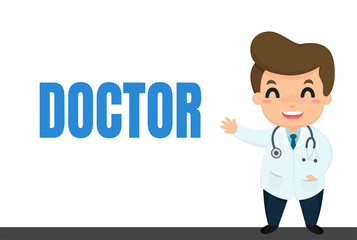 Cartoon career. Doctor cartoon in uniform Visiting patients and explaining medical knowledge.