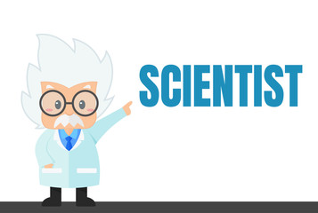 Cartoon scientist in the lab and experiment That looks simple - obrazy, fototapety, plakaty