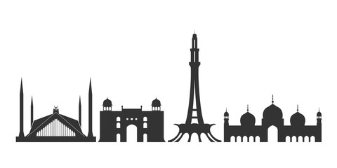 Pakistan logo. Isolated Pakistani architecture on white background
