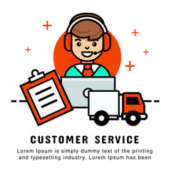 Man operator online shopping with order and delivery service. Modern banner vector Illustration