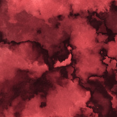 Red ink and watercolor texture on white paper background. Paint leaks and ombre effects. Hand painted abstract image.